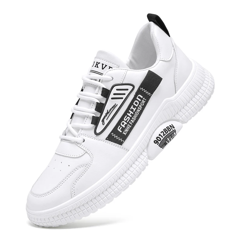 

Logo Can Be Customized Fashion Cheap Men Leather Casual Shoes, White black/white blue