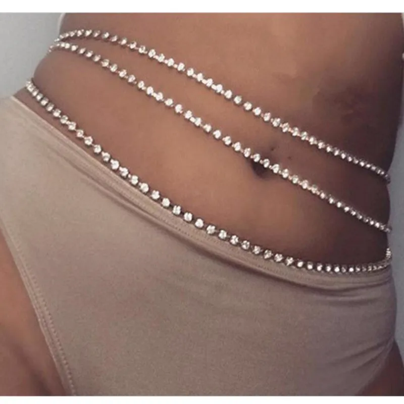 

Wholesale High Quality Gold Plated Crystal Belly Chain Waist Beads Body Jewelry, Gold/silver plated