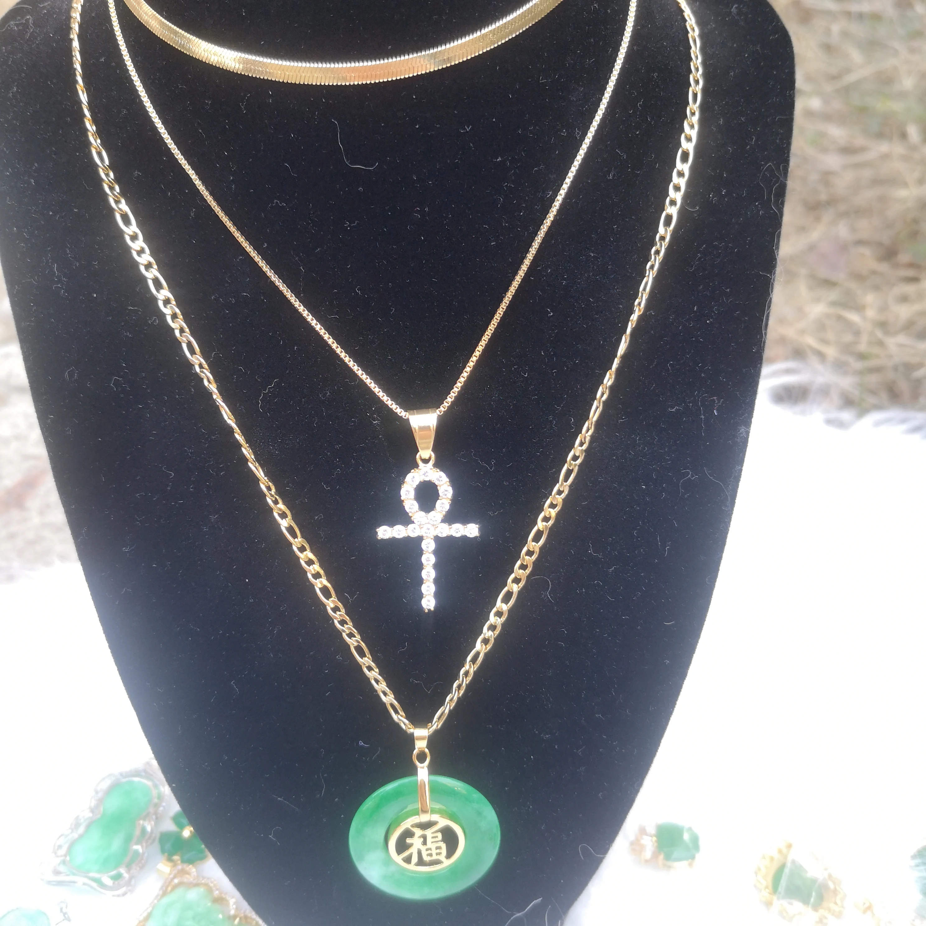 

Jialin Jewelry Hot style stainless steel vacuum gold-plated micro - zircon ankh necklace diamond cross pendant necklace