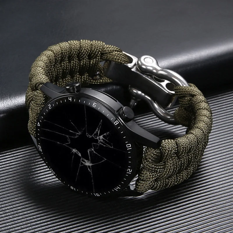 

Outdoor Paracord Braided Strap For Samsung/Huawei/Apple Paracord Strap Braided Nylon Strap Adjustable 22mm Nylon Watch Band, Multi colors