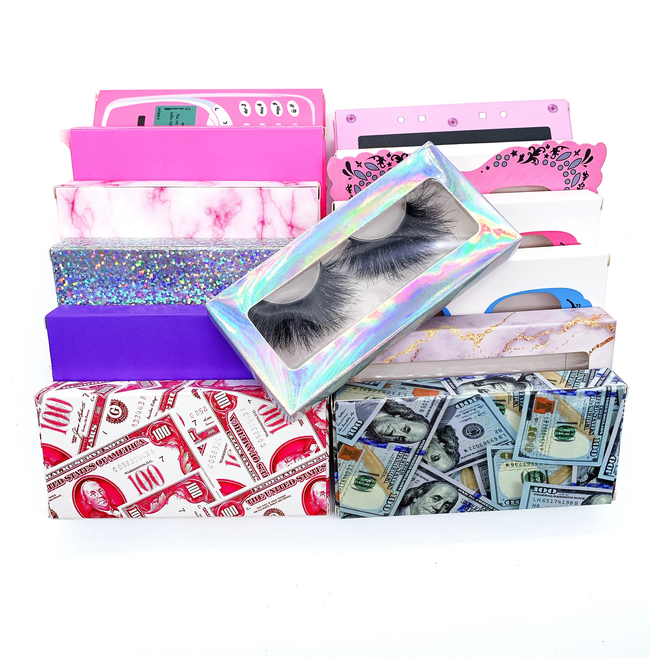 

wholesale 3d Mink eyelash with baby pink case different styles lash boxes free sample eyelashes, Black color