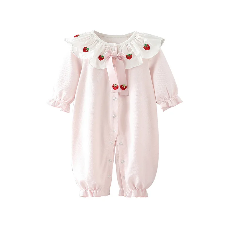 

KYO Spring and Autumn Baby One-Piece Baby Strawberry Long Sleeve Climb Newborn Baby Garment Romper