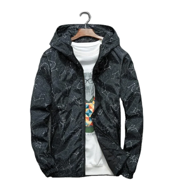 

Fashion Hip Hop Jacket Men's Hooded Casual Jackets Male Coat Thin Men Coat Outwear Jacket Men Windbreaker Printed