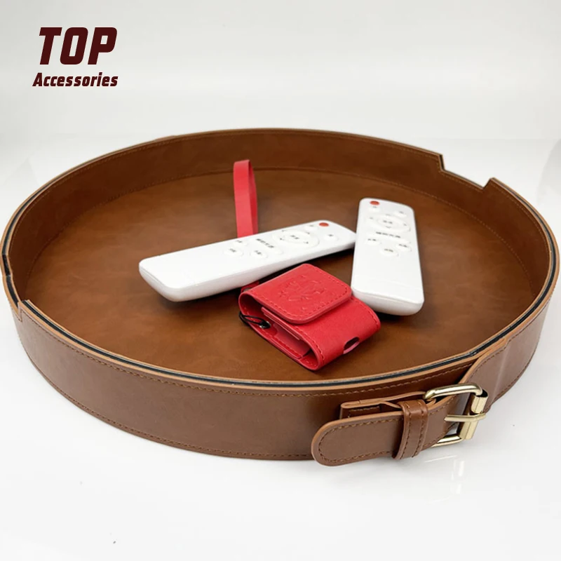 

High Quality Round Leather Trays Storage Boxes for Living Room