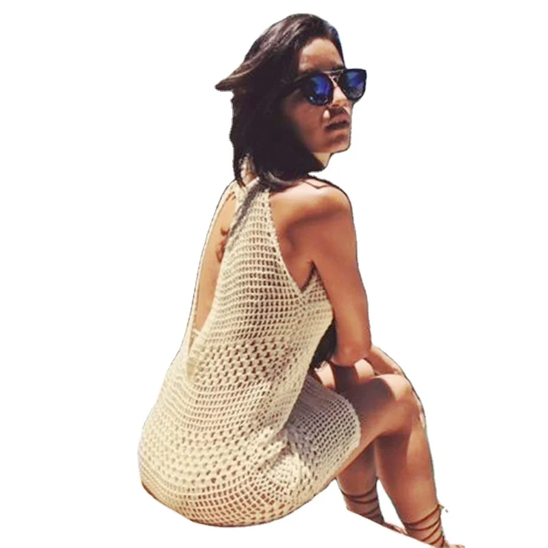 

Sexy Knitted Hollow Beach Sleeveless Fashion Women Swimsuit Cover Up Beachwear