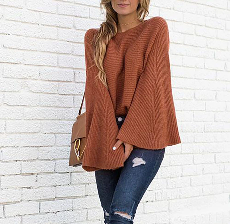 

Women's Turtleneck Bell Sleeve Irregular Hem Tunic Pullover Flare Sleeve Sweater Knitted Tops Blouse Cardigan, As picture