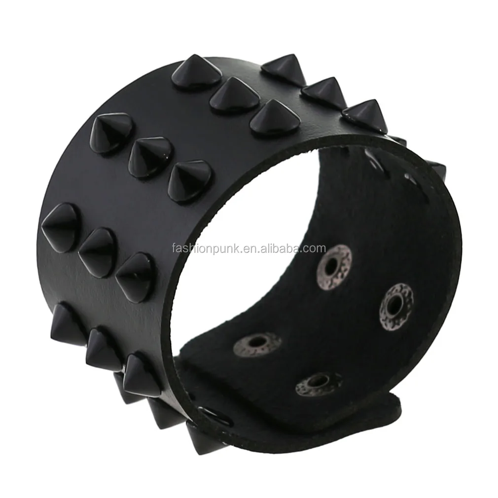 Unisex Three Row Rivet Stud Wide Leather Cuff Bracelet Party Punk Leather ON3 