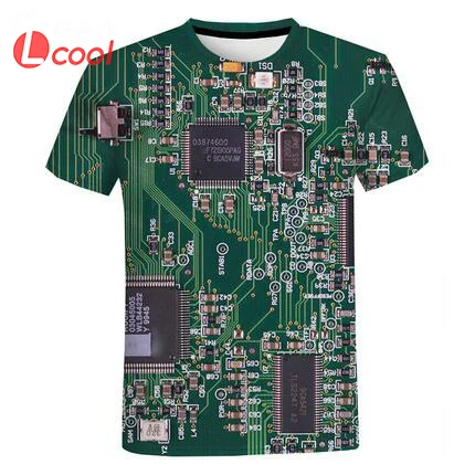 

Lcool Circuit Board Electronic Chip T Shirt polyester custom 3d sublimation printing men's gym t shirt