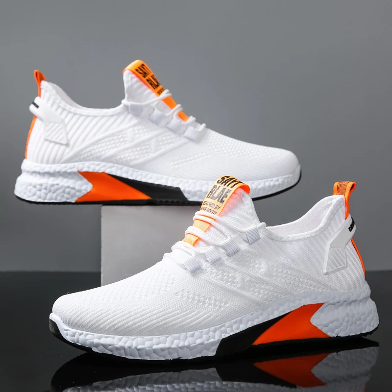 

Low Price Cheap Sneaker Comfortable Mesh Man Tekkies Outdoor Running Custom Brand Stylish Fly Knitted Zapatos Deportivos Hombre, As shown