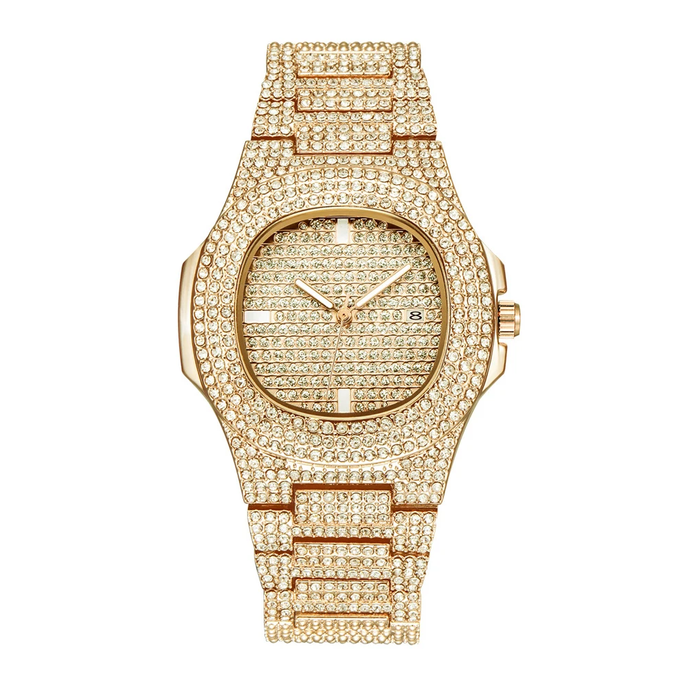 

Cheap price custom logo gold diamond men wrist watch, 4 colors