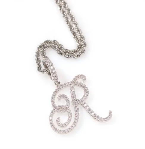 

Zircon Cursive letter Necklaces & Pendant For Men/Women Gold Silver Fashion Hip Hop Jewelry with 3mm Tennis Chain