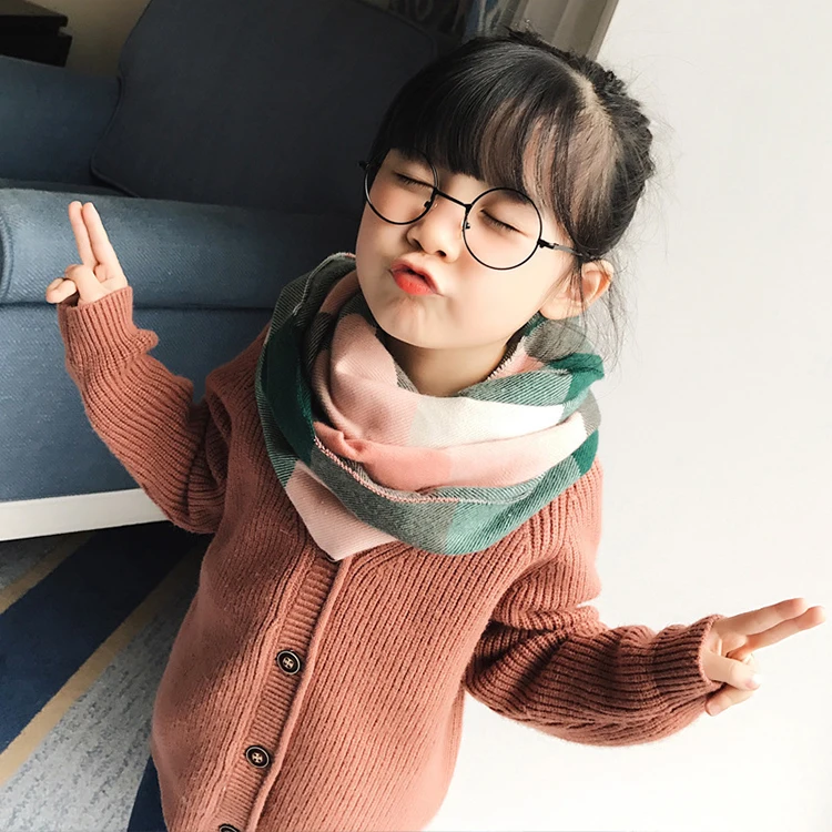 
Fashion design children unisex autumn winter shawl long tassel plaid scarf 
