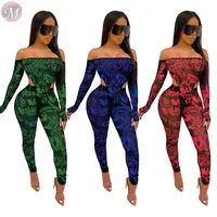 

9110723 new design off shoulder mesh sexy long sleeve women fashion clothing two piece sets