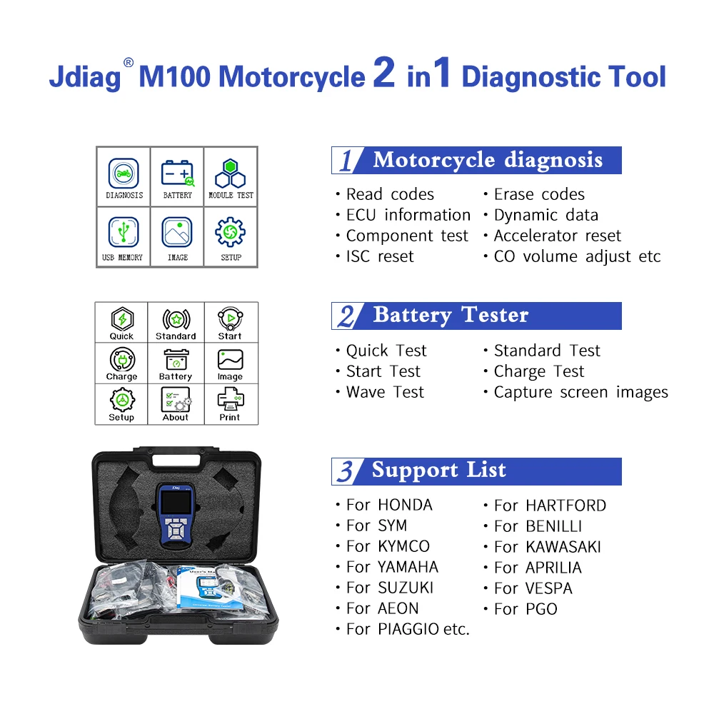  Motorcycle Diagnostic Scanner Tool JDiag M100 Motorbike Scan Tool 