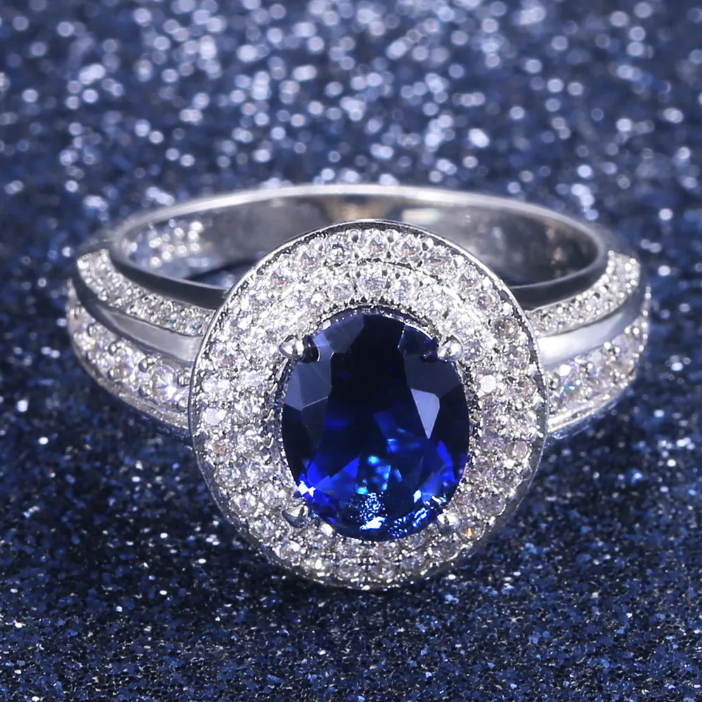 

CAOSHI Dark Blue Stone Oval Cut 2020 New Arrive Rings Delicate Women Finger Ring Fashion Party Silver Plated Rings Female