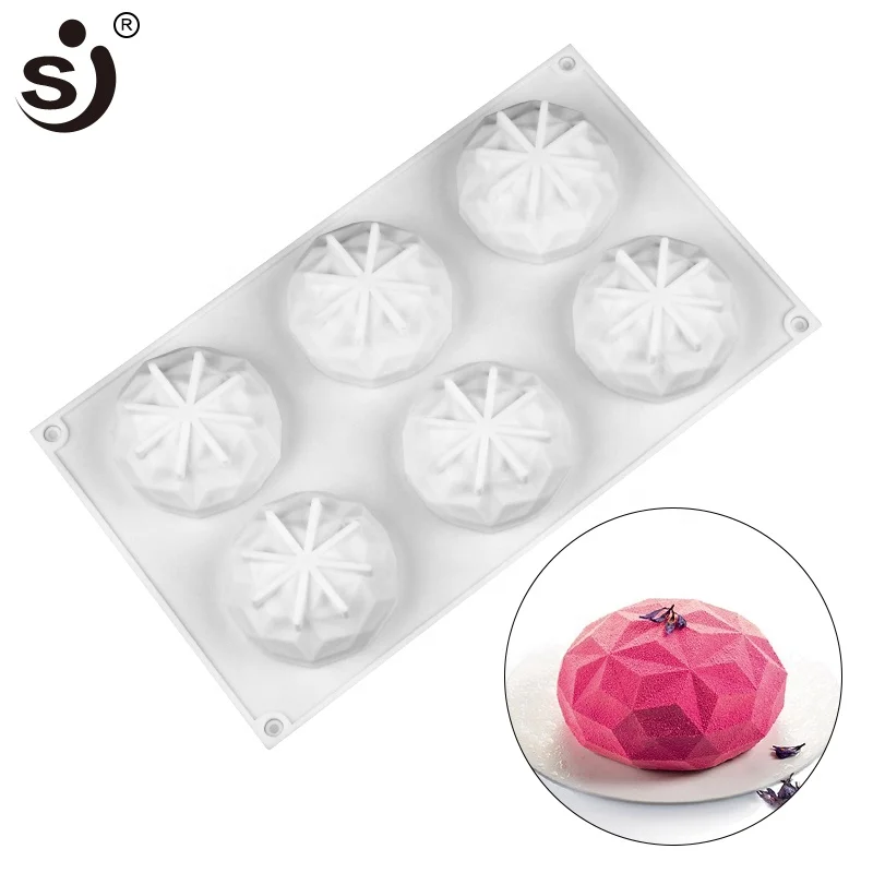

Amazon Hot Selling 6 Holes 3d Diamond Design Silicone Mousse Cake Mould, Pantone color