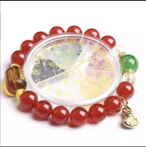 

Wholesale Charm Red Beads Natural Cyan Jade Lucky Fortune Natural Feng Shui Pixiu Bracelet For Men and Women