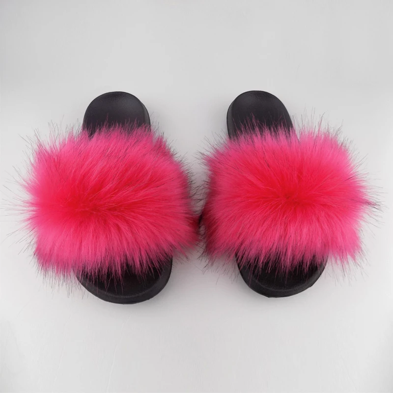 

New women fur Slippers Custom Fashion soft fluffy loafers slide sandals for women faux fox faux fur slippers, 18colors