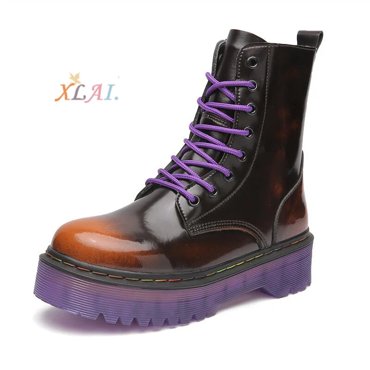 

XLAI Increased Walking Rubber Women'S Shoes Outdoor Patent Leather Fashion Boots Lace-Up Purple Cool Girl Boots Jogging Walking, 3 colors