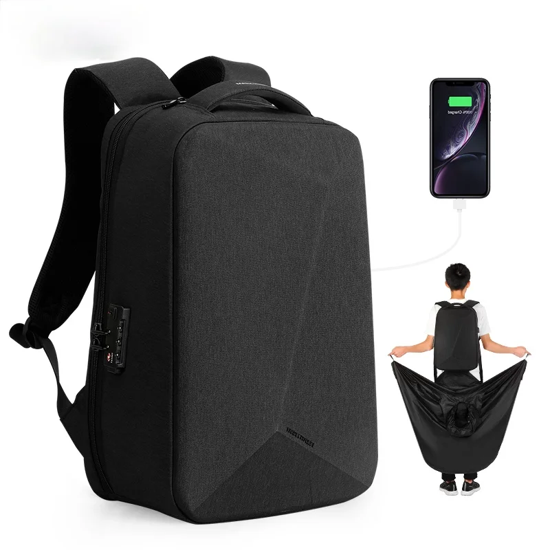 

USB charging laptop backpack bag with magic clock design, Black