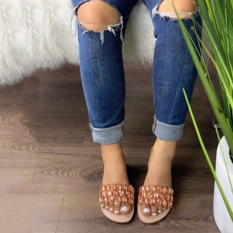 

Wholesale Drop Shipping Summer Flat Rhinestone Slippers For Women Ladies Female Shoes