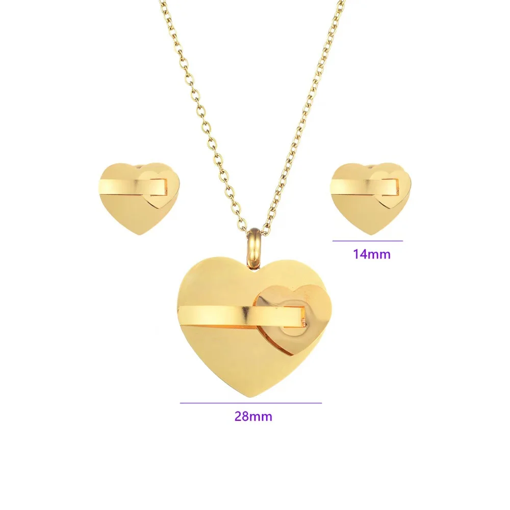 

Qings Fashion 18k Gold Plated women stainless steel pendant plane heart necklace set