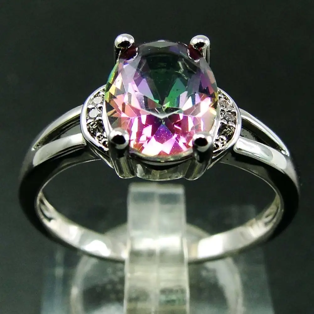 

Solid 925 Silver Mystic Topaz Wedding Ring With Cubic Zirconia Sterling Silver Wedding Jewelry