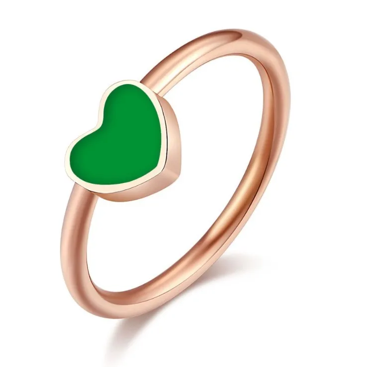 New Fashion Rose Gold Plated High Quality Green Love Heart Resizable Enamel Engagement Ring Jewelry