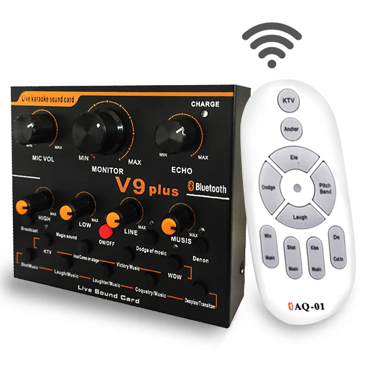 

V9 Plus Live Podcast Sound Card Studio Recording Remote Controller Audio Interface Sound Card Mixer Karaoke Live Stream