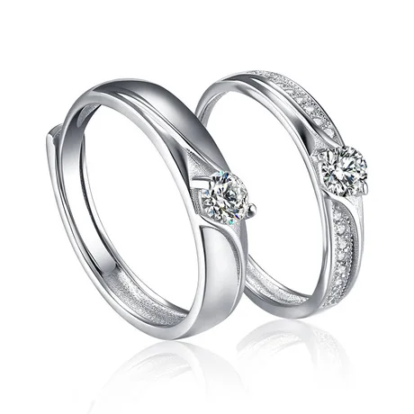 

S925 silver aesthetic Korean version curve diamond lovers pair of rings