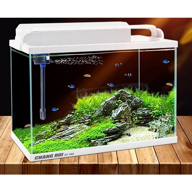 

ultra clear glass aquarium tank right angle KF series 3 gears table big large led tank fish aquarium, White