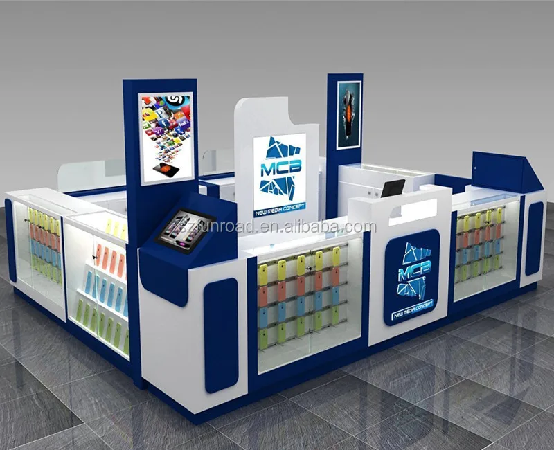 china commercial mobile phone accessory display kiosk in shopping mall