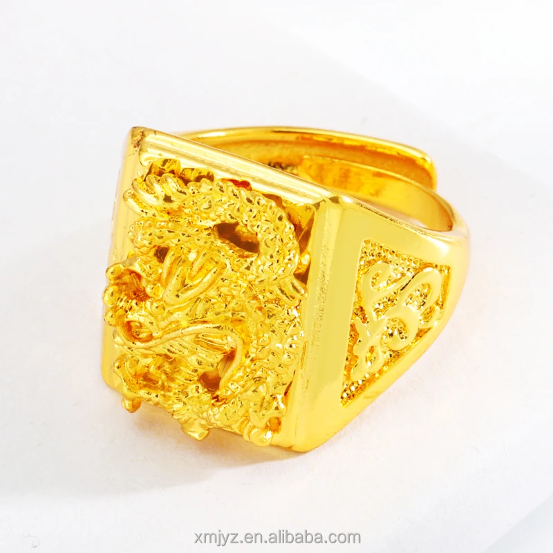 

European And American Domineering Fashion Sand Gold Dragon Pattern Open Ring Male Brass Gold Plated Ring Wholesale