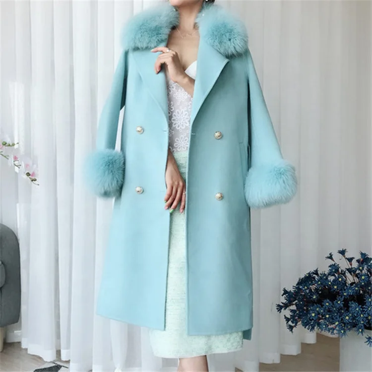 

Womens Fur Pocket Custom Design Australia Wool Wholesale Double Face Cashmere Winter Wool Trench Coat, Customized color