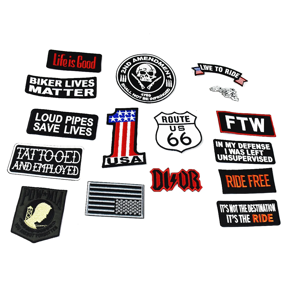 

Mix 16 PCS Front Chest Size Biker Embroidered Iron On Patches For Clothing Jacket T-shirt Jeans Decoration Badge