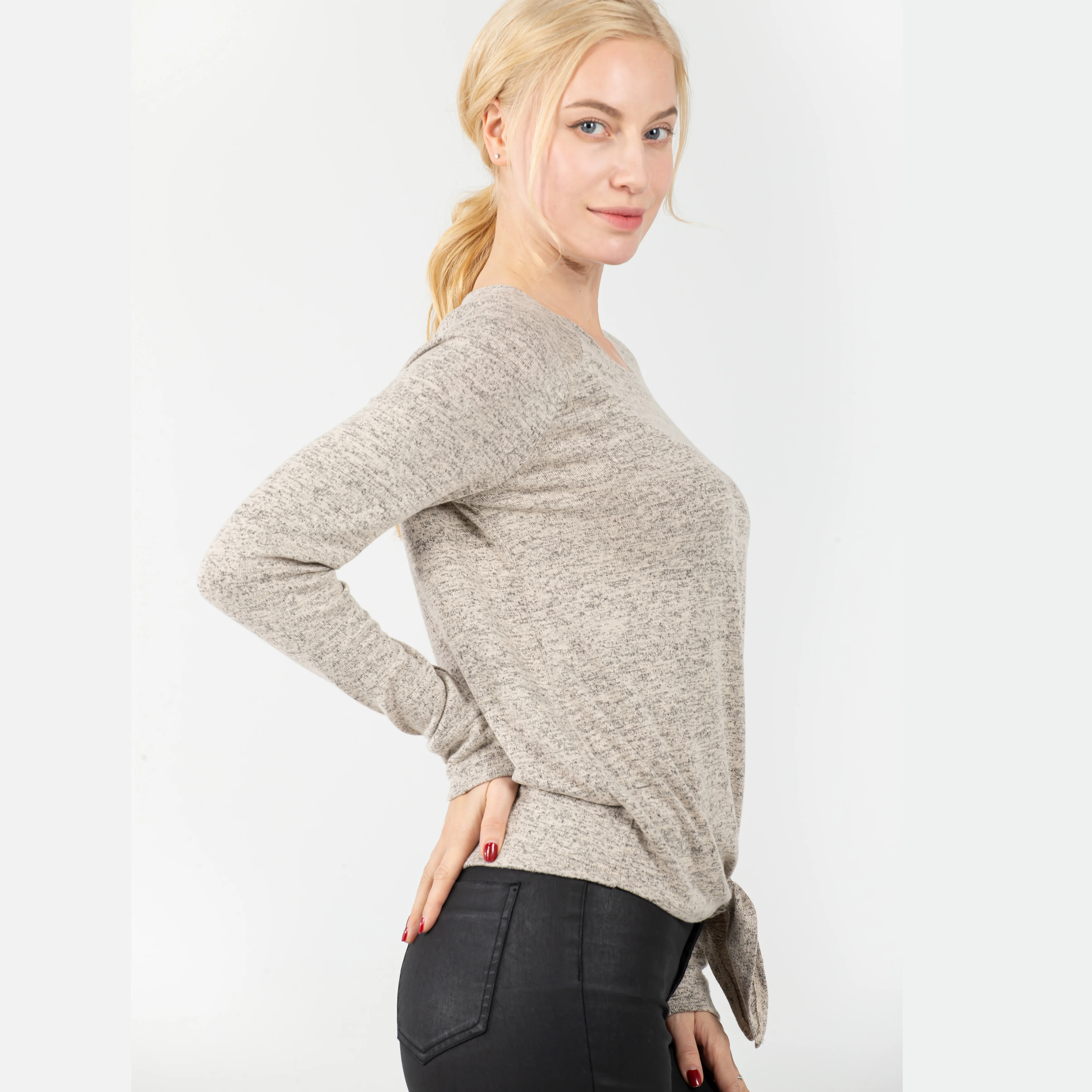 

Women Casual Long Sleeve Oatmeal Color Melange Fleece Crew Neck Hoodie Pullover Fall Clothing For Women Sweat Shirt