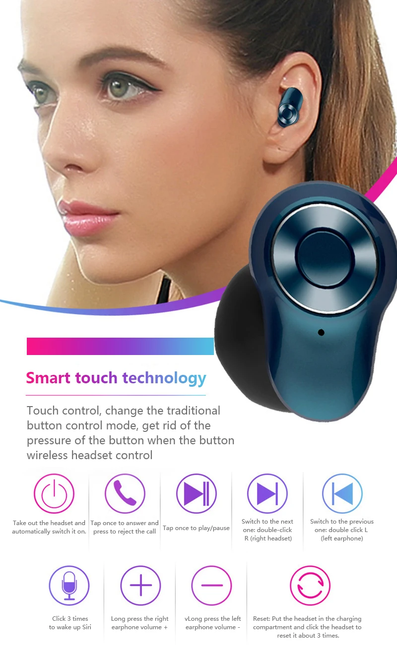 CTYPE Bluetooth headphone wireless 5.0 single-ear and binaural sports mini private model TWS new A6 - ANKUX.COM