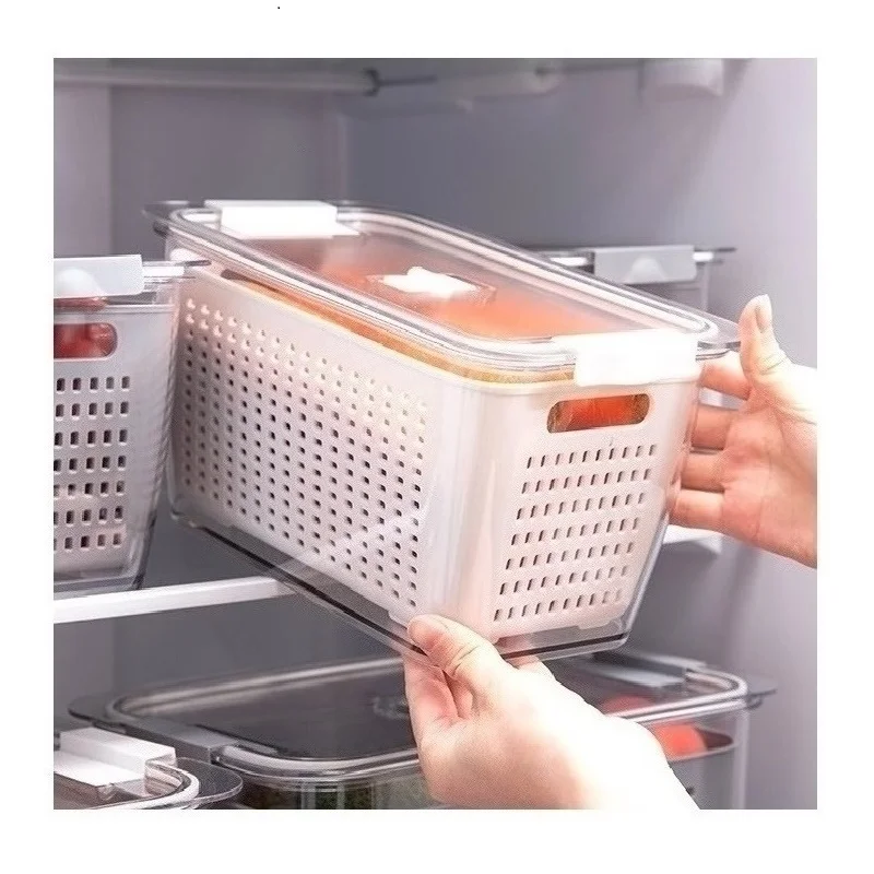 

kitchen 4l air tight large fridge drain organizer container plastic refrigerator storage bins, White/ grey