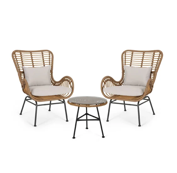 

Outdoor 3 Piece Wicker Chat Set with Cushions