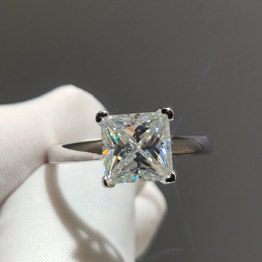 

Silver 925 Original Princes Cut 2 Carat Diamond Test Past Sparkling D Color Moissanite Ring Excellent Cut Square Gemstone Rings