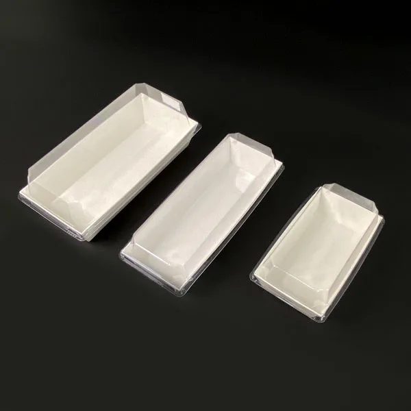 

Custom design sushi white paper food box cake disposable paper container with PET clear lids