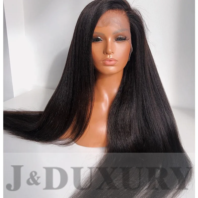 

J&Duxury factory wholesale hd lace wigs for black women silky straight 360 full lace transparent lace wig human hair wig, Natural color full lace wig