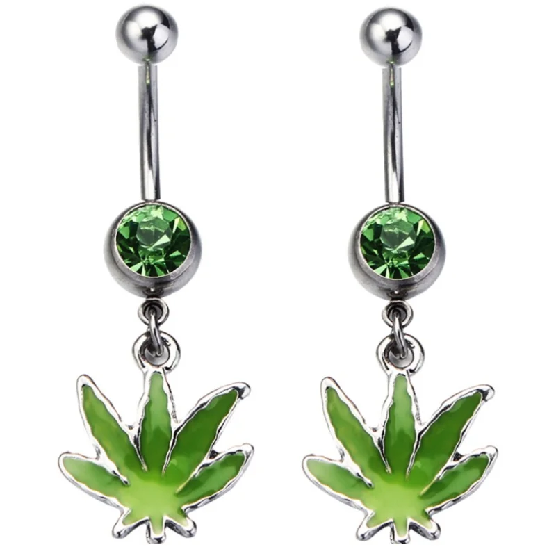 

Wholesale fashion surgical steel gems CZ leaf pattern belly button ring woman navel piercing jewelry