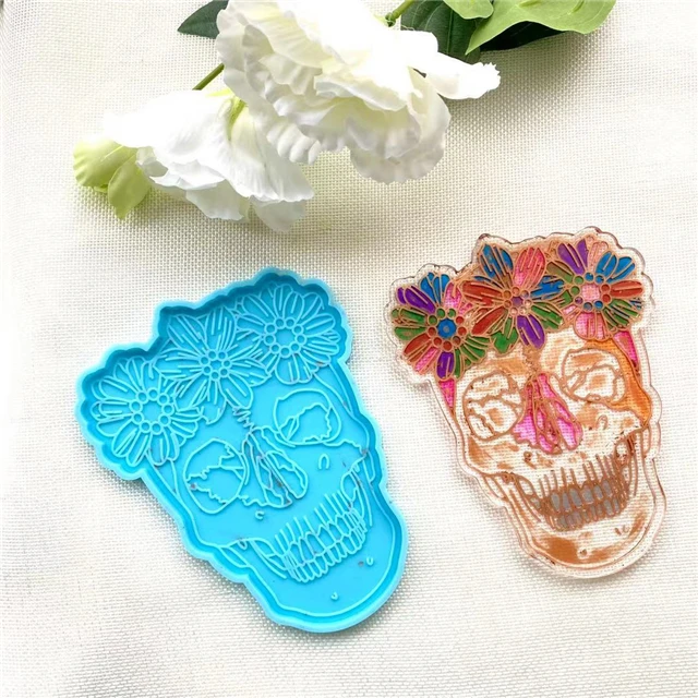 

J087 Free Sample DIY Shiny Beauty Flower Girl Skull Silicone Coaster Molds