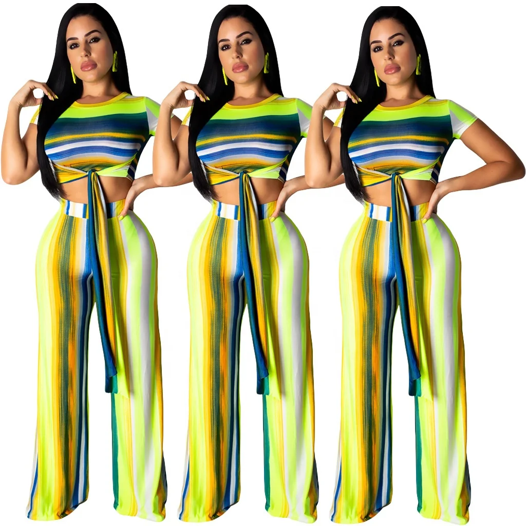 

B64077A European and American women's summer new striped print trousers two-piece suit, Shown