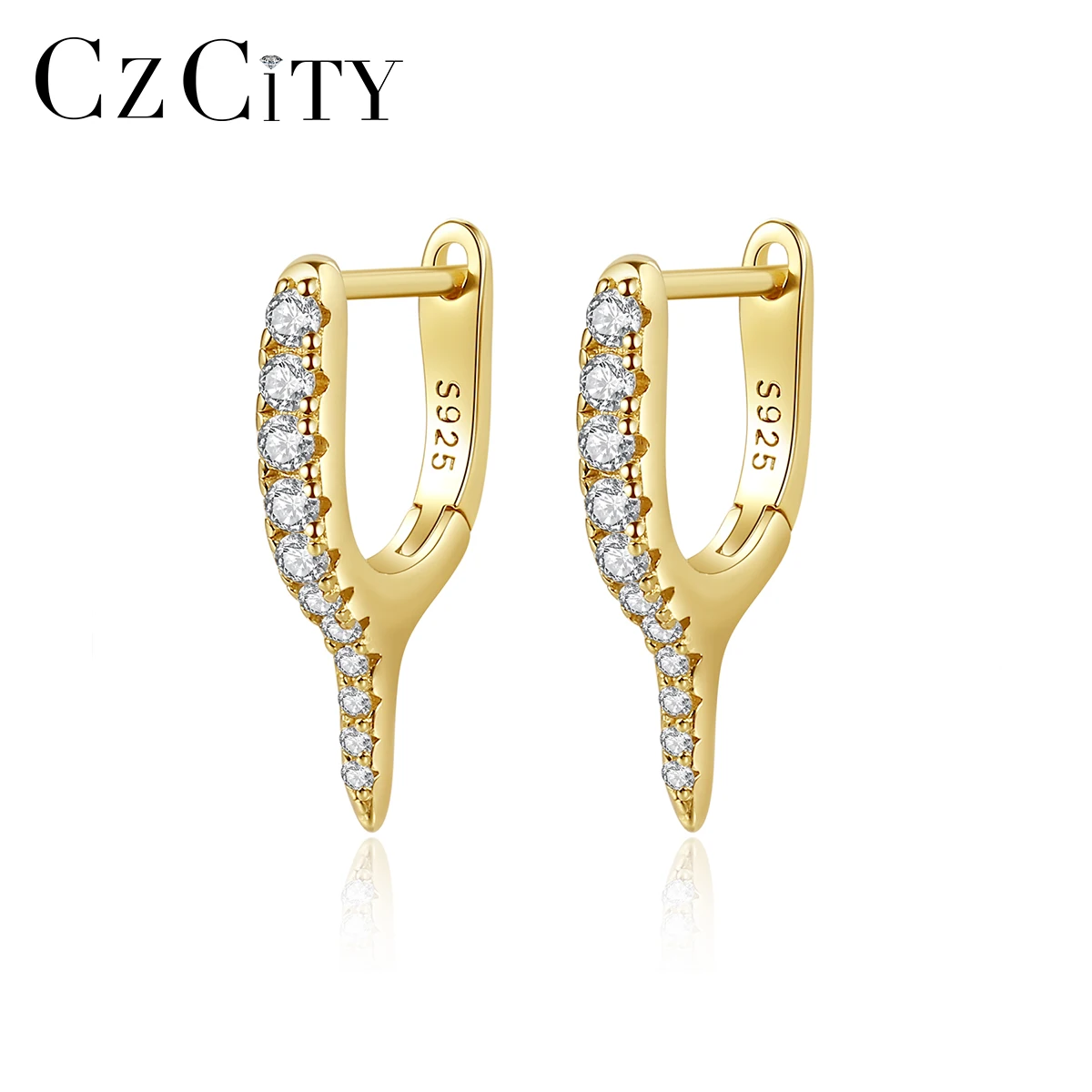 

CZCITY Elegant Clip Earring Zircon Hoop Earing Cubic Zirconia CZ Paved 5A Fashion Clip On Earring Woman