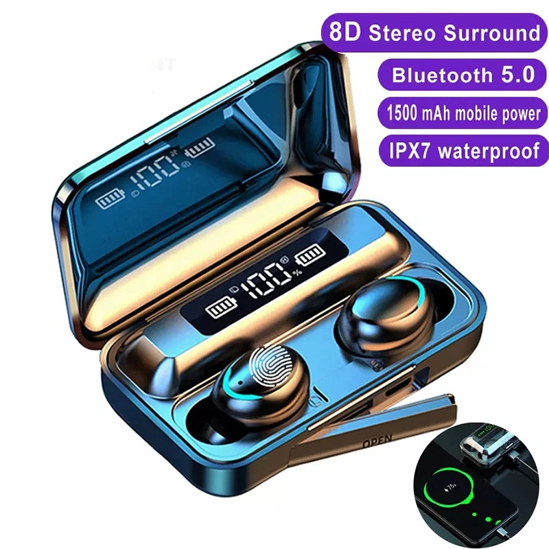 

LED Display Mini BT Headsets F9-5 TWS Wireless Earbuds 5.0 Big LED Ear Phone TWS Earphones F9-5