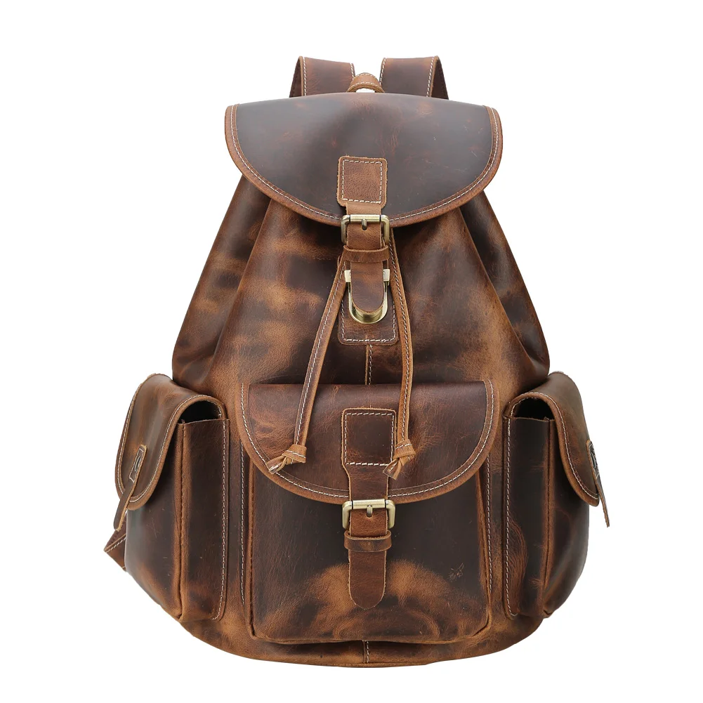 

Tiding Guangzhou Wholesale Factory Vintage Cowhide Leather Custom color day Backpack Daypack Genuine Leather Unisex Backpack