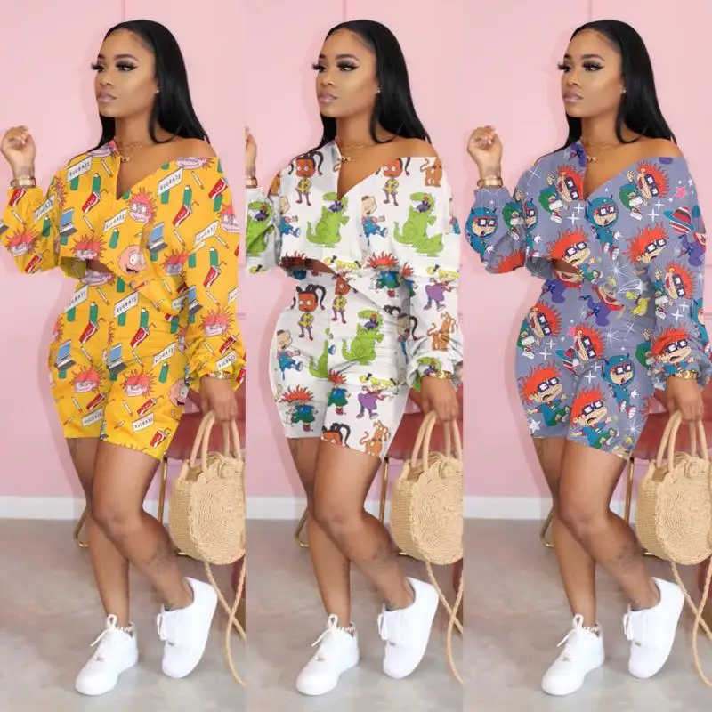 

OJS9201 Women's Dress 2020 New style casual cartoon print two-piece suit