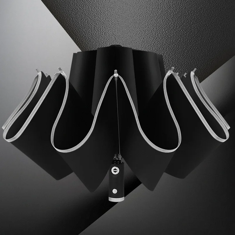 

10 bones fully automatic folding reverse umbrella reflective bar increase windproof three fold business led umbrella